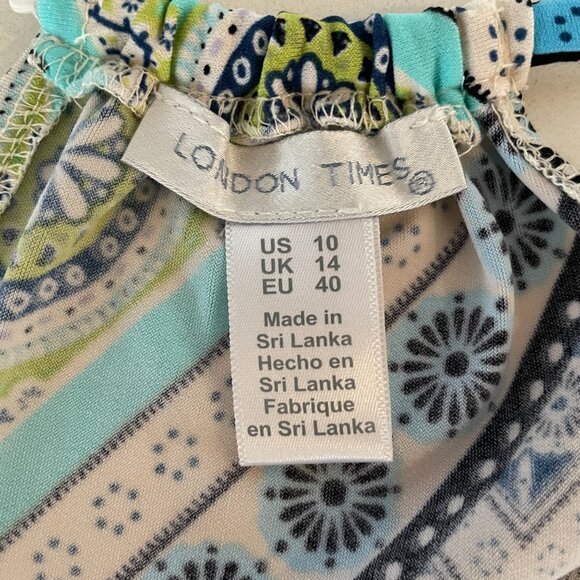 London Times Blue, Green Boho Print Maxi Dress, Sleeveless, 10 - Picture 6 of 9